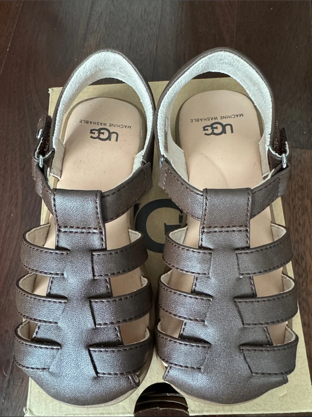 UGG Brown Leather Cage Sandals with Ankle Strap